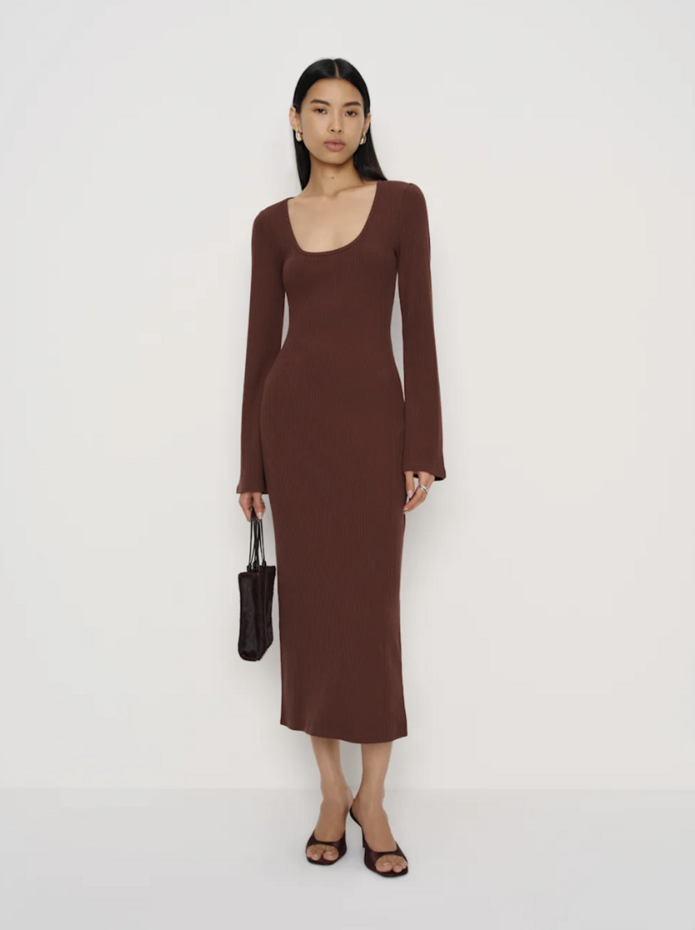 Reformation Rosalyn Knit Dress Brown - Size M
